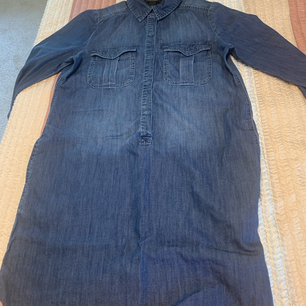 White House Black Market Women's 8 Blue Chambray Shirt Dress Long Sleeve Pockets